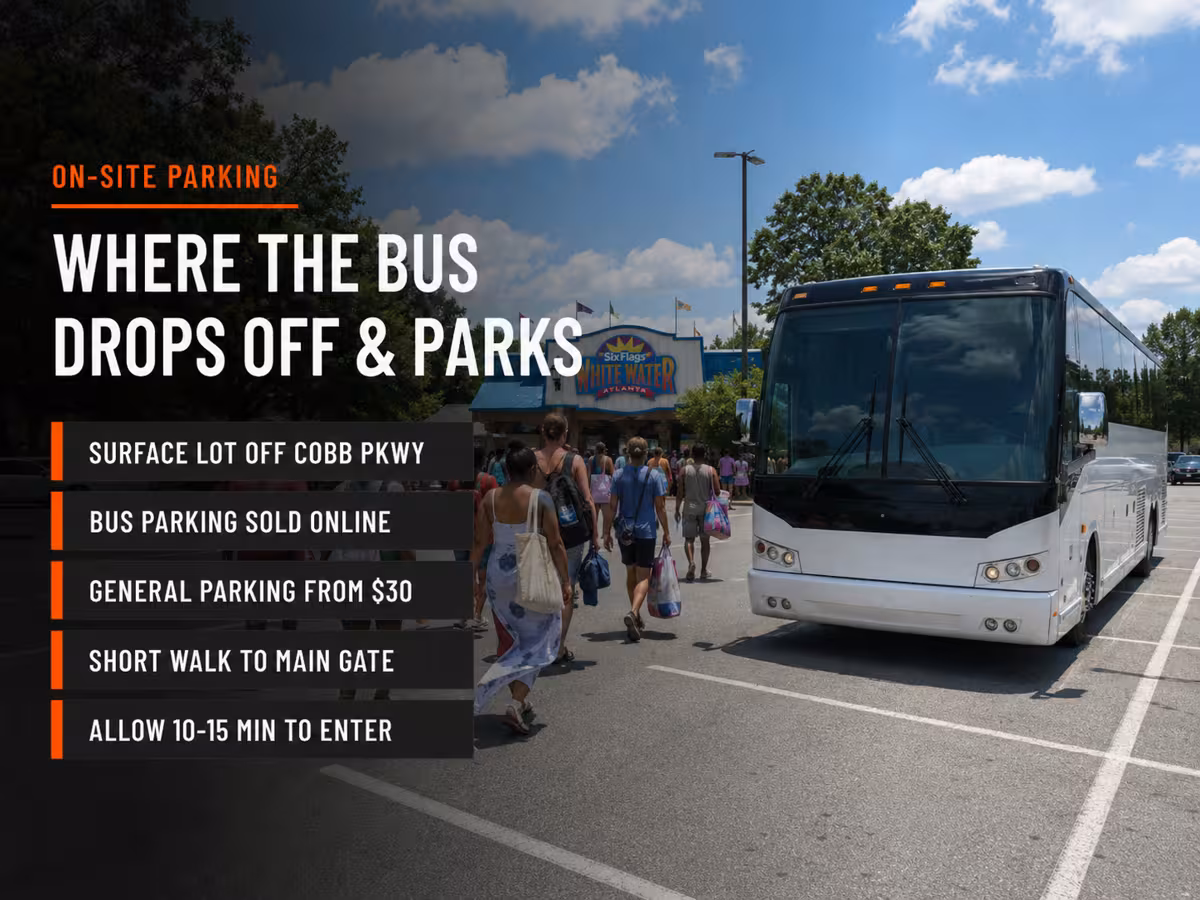 Where Your Bus Drops Off and Parks at Six Flags White Water — Party Bus in Atlanta