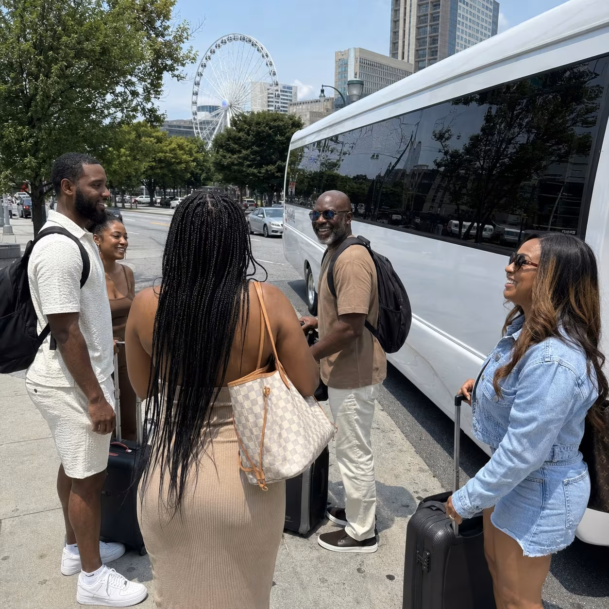 Passengers boarding a Atlanta minibus with luggage