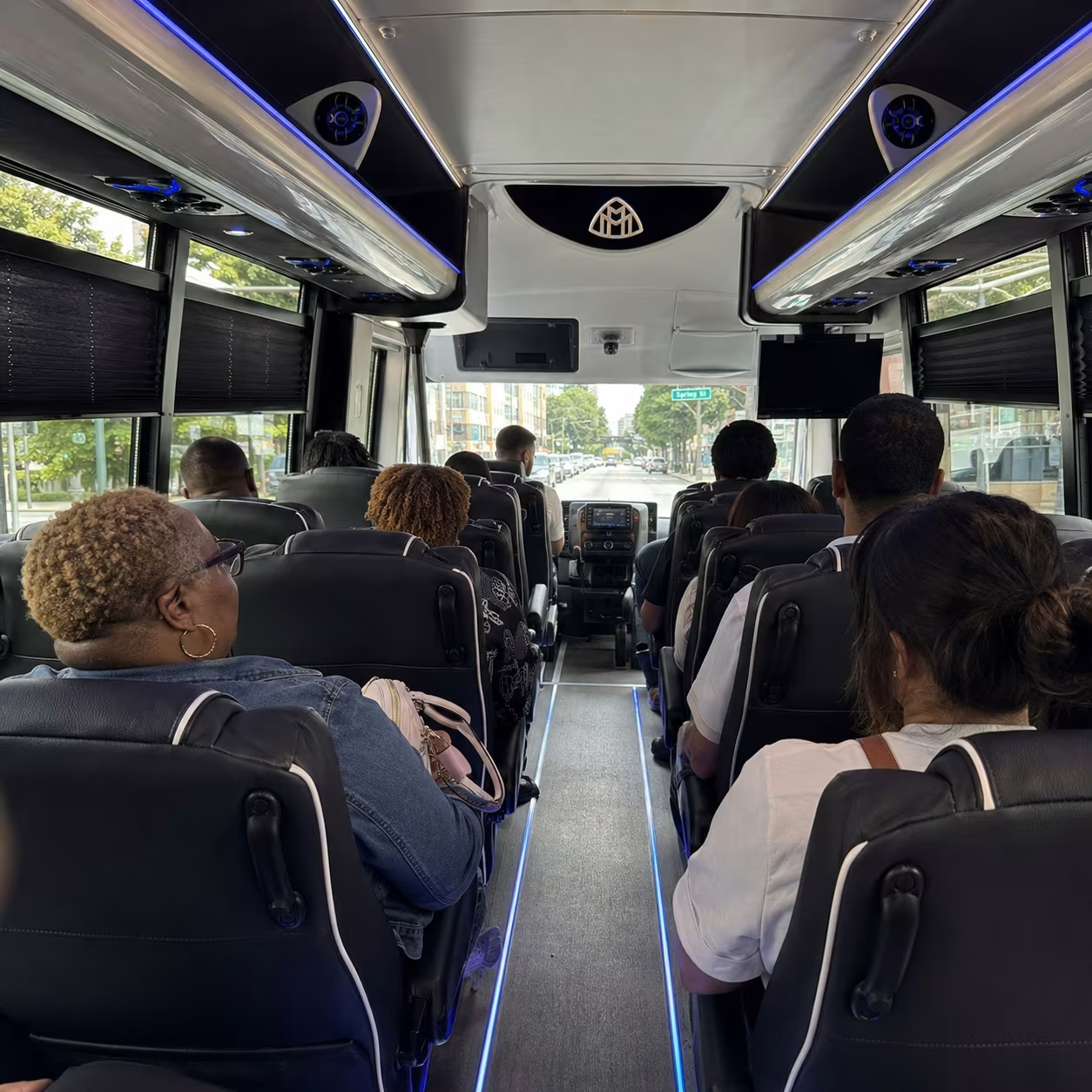 Interior seating of a Atlanta minibus on a route