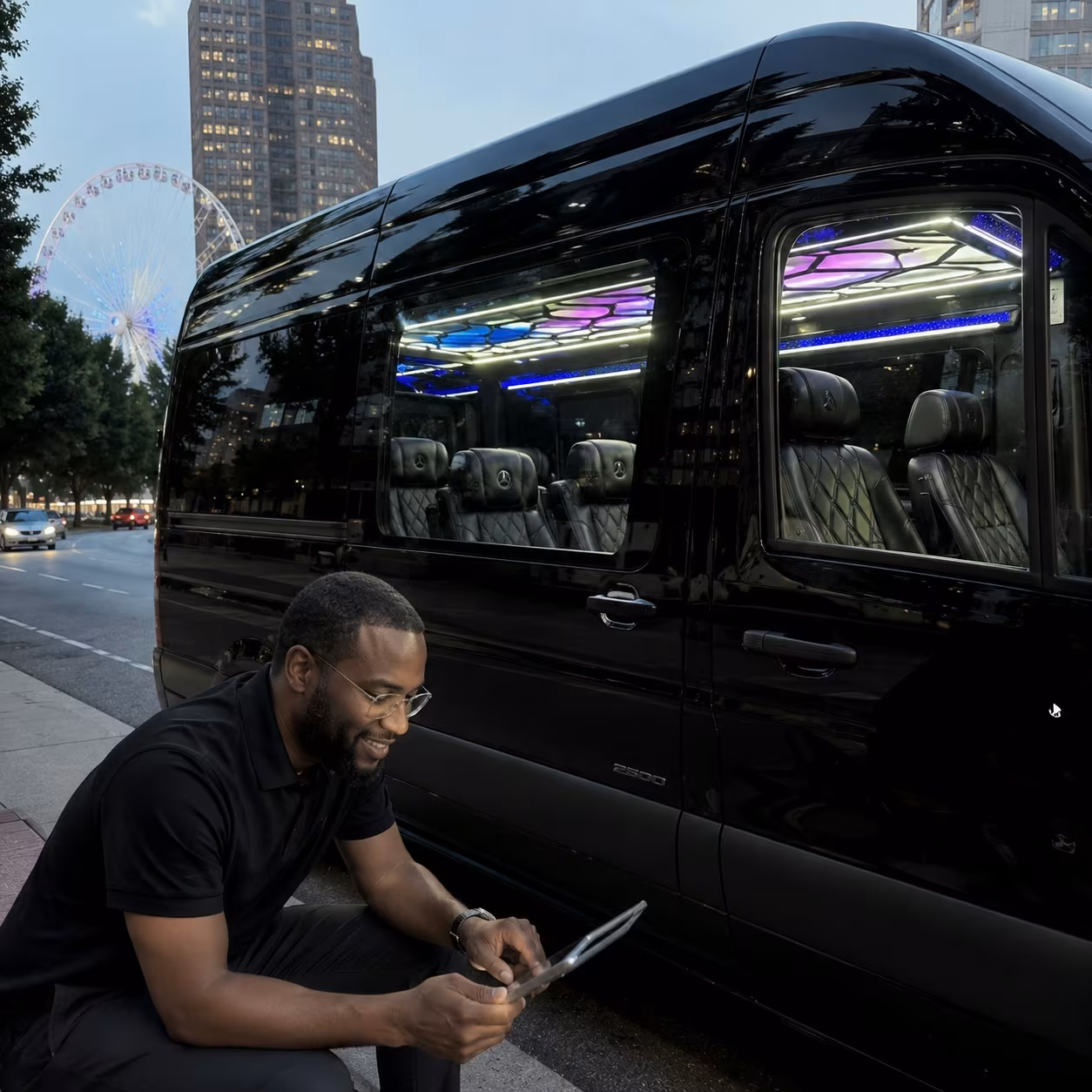 Dispatcher planning a Atlanta party bus route and quote