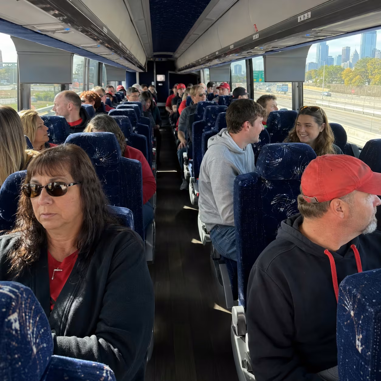 Passenger seating aboard a Atlanta party bus rental
