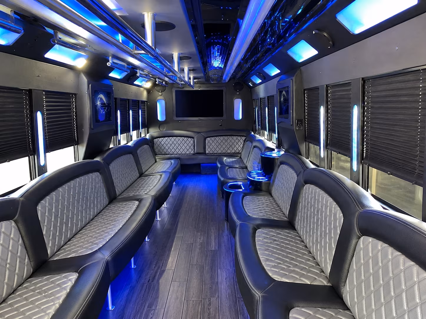 Interior of a party bus rental serving Atlanta