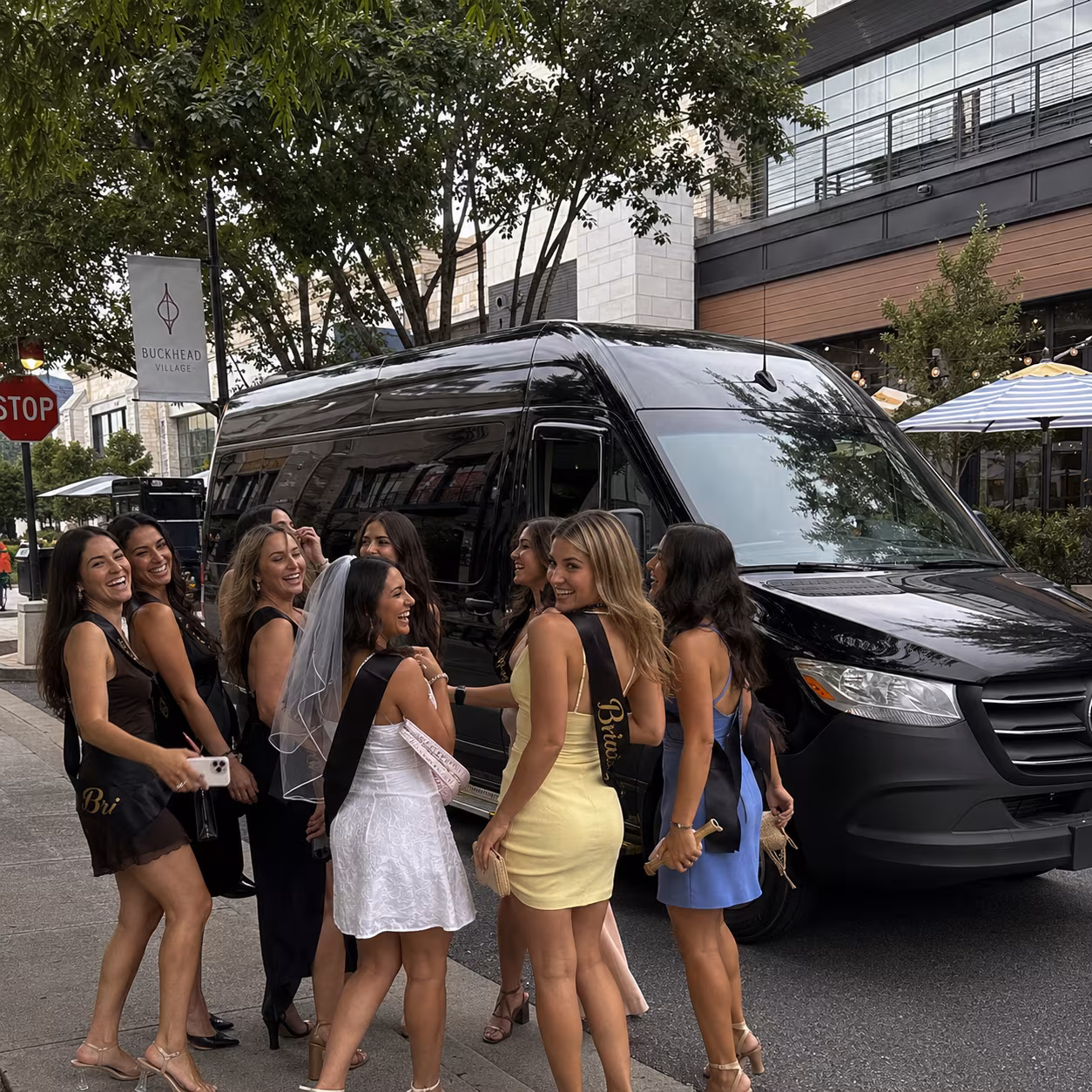 Midtown sprinter limo pickup for a metro Atlanta bachelor & bachelorette party bus rental