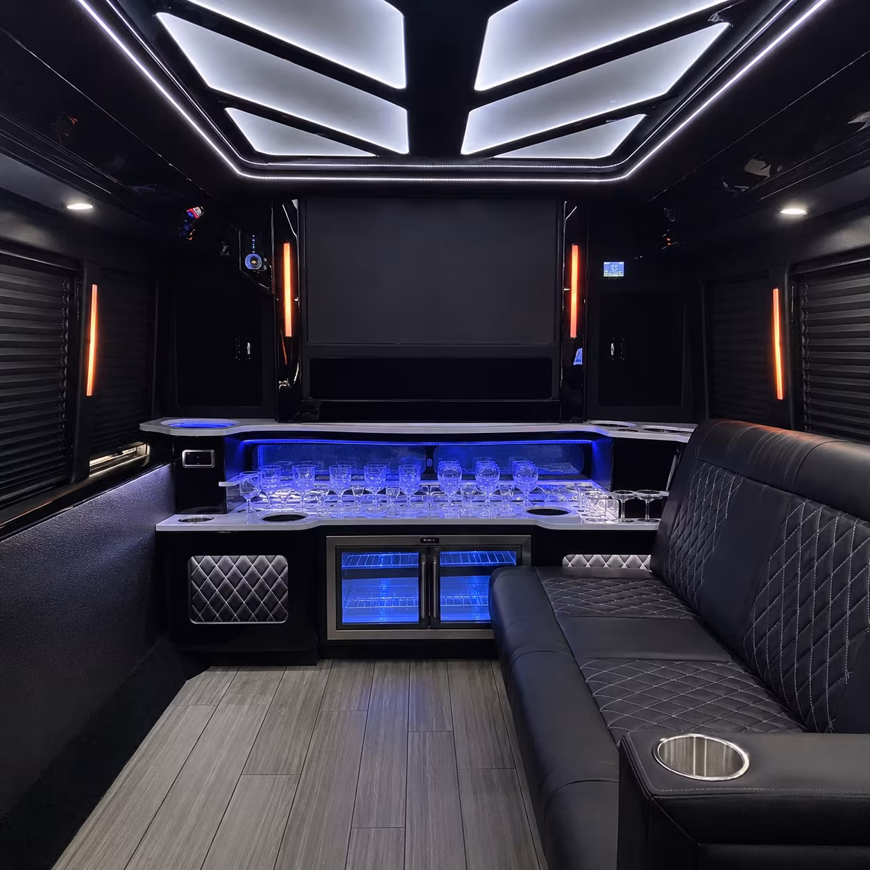 Onboard bar cooler detail for a metro Atlanta bachelor & bachelorette party bus rental