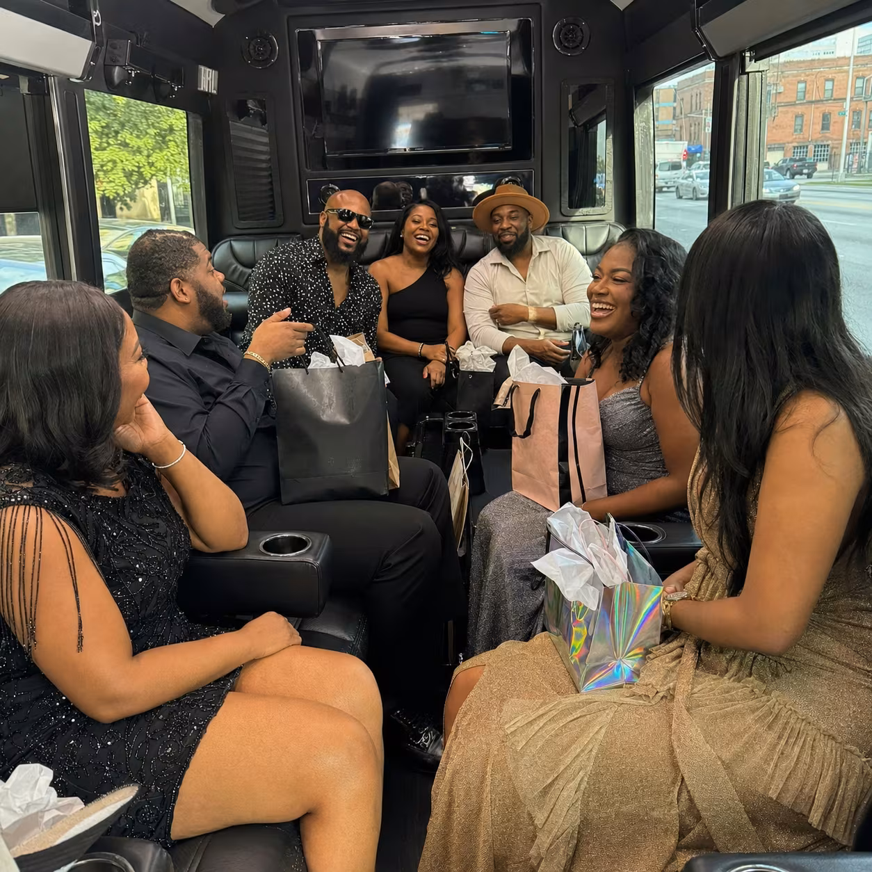 Grech GM24 interior gift bags for a metro Atlanta birthday party bus rental