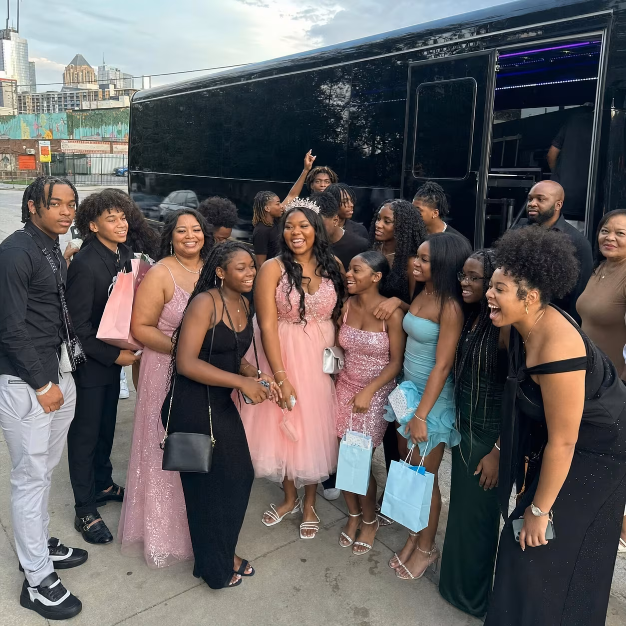 Sweet 16 party bus exterior for a metro Atlanta birthday party bus rental