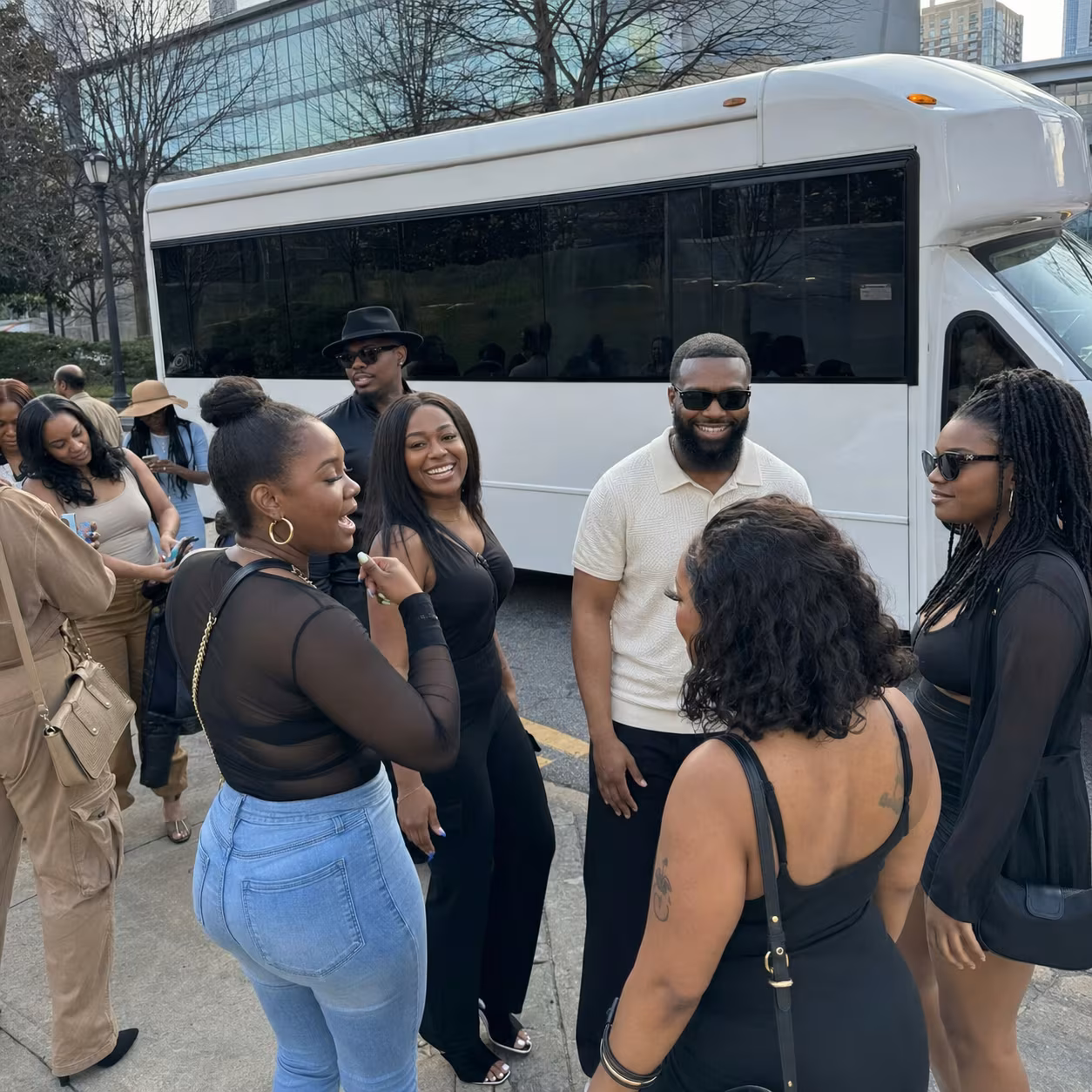 Centennial park minibus boarding for a metro Atlanta concert party bus rental