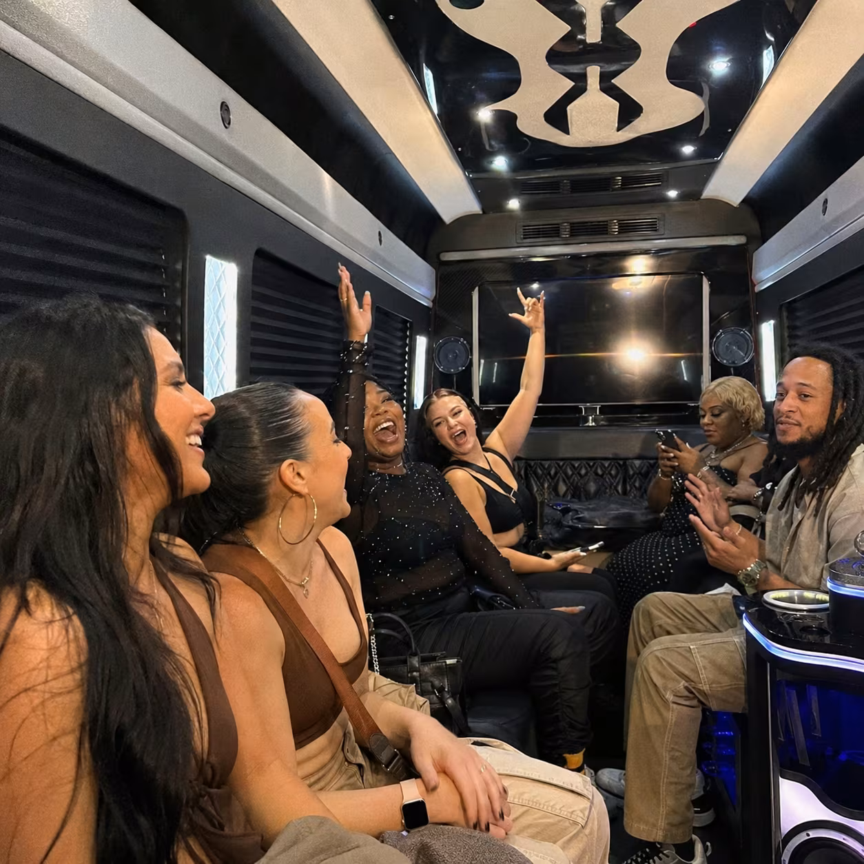 Grech GM24 interior for a metro Atlanta concert party bus rental