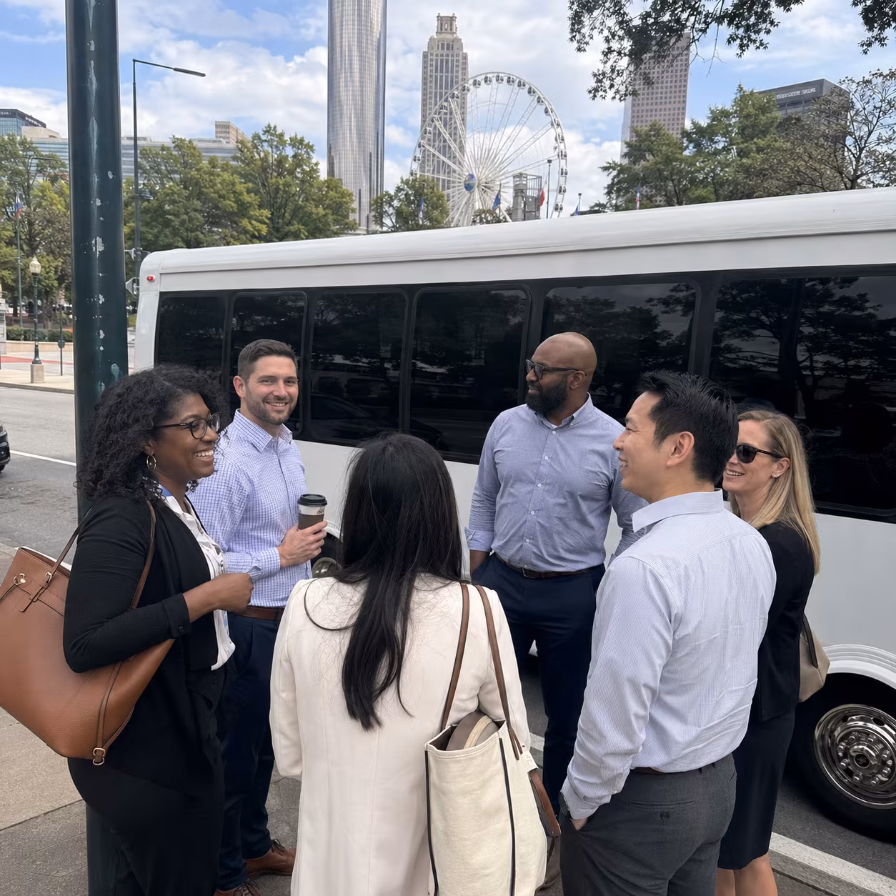 Corporate event transportation minibus exterior for a metro Atlanta corporate event party bus rental