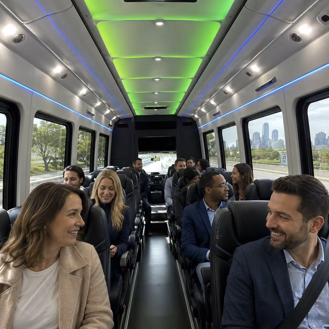 Corporate event transportation minibus interior LED lighting 2 for a metro Atlanta corporate event party bus rental