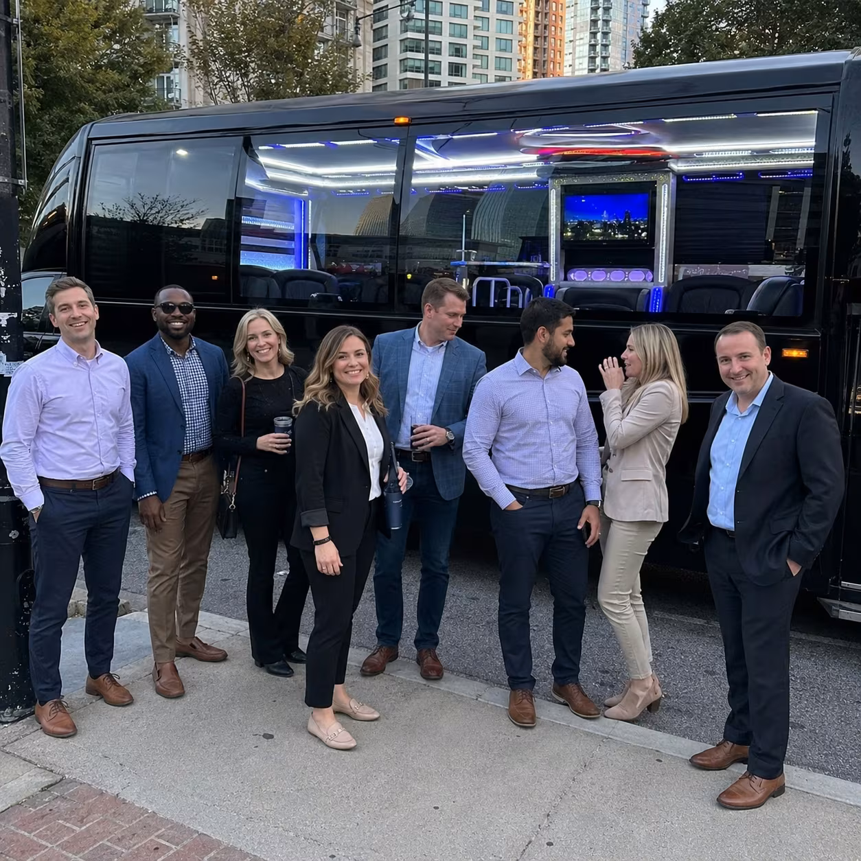 Corporate event transportation party bus interior LED lighting 2 for a metro Atlanta corporate event party bus rental