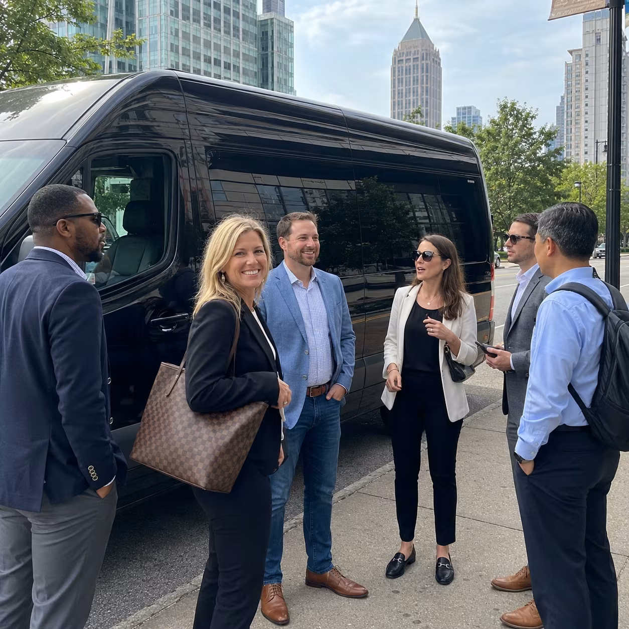 Corporate event transportation sprinter van exterior for a metro Atlanta corporate event party bus rental
