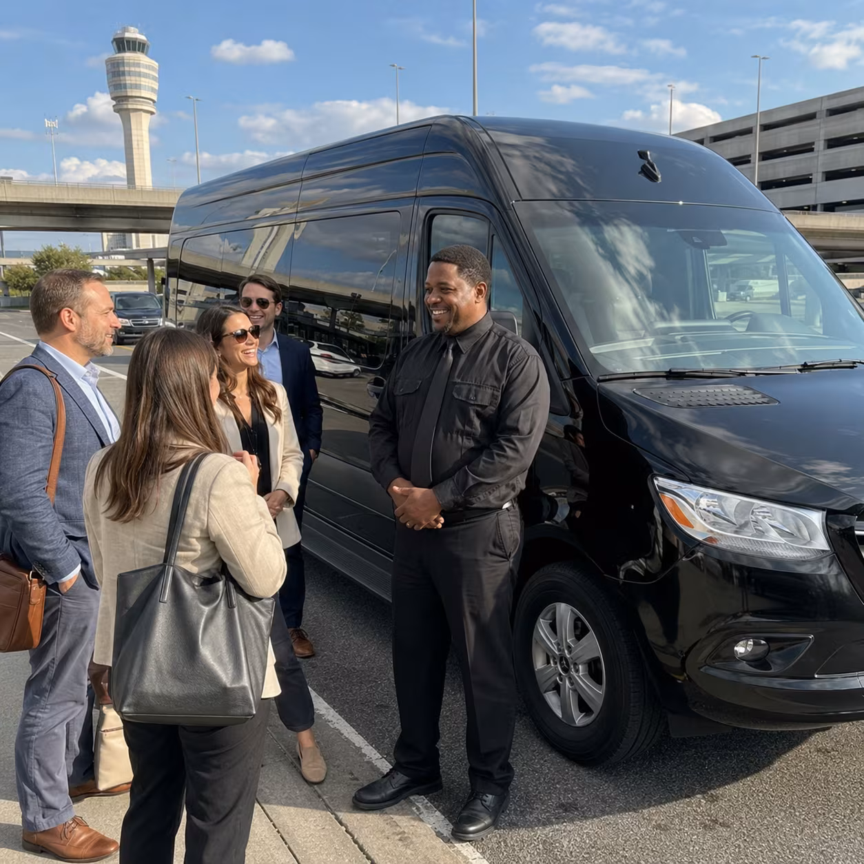Corporate event transportation sprinter van with driver for a metro Atlanta corporate event party bus rental