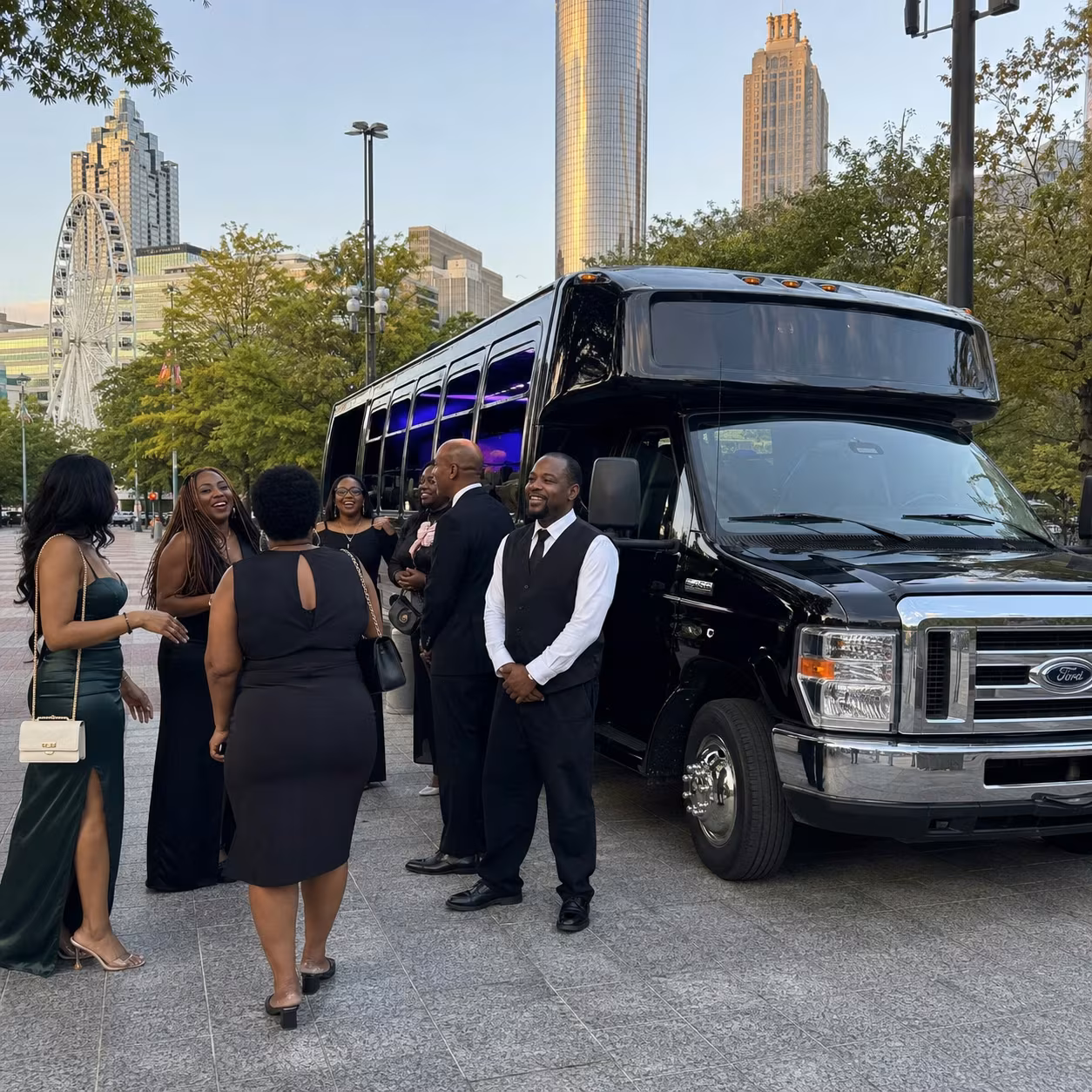 Private event transportation party bus interior LED lighting for a metro Atlanta private event party bus rental