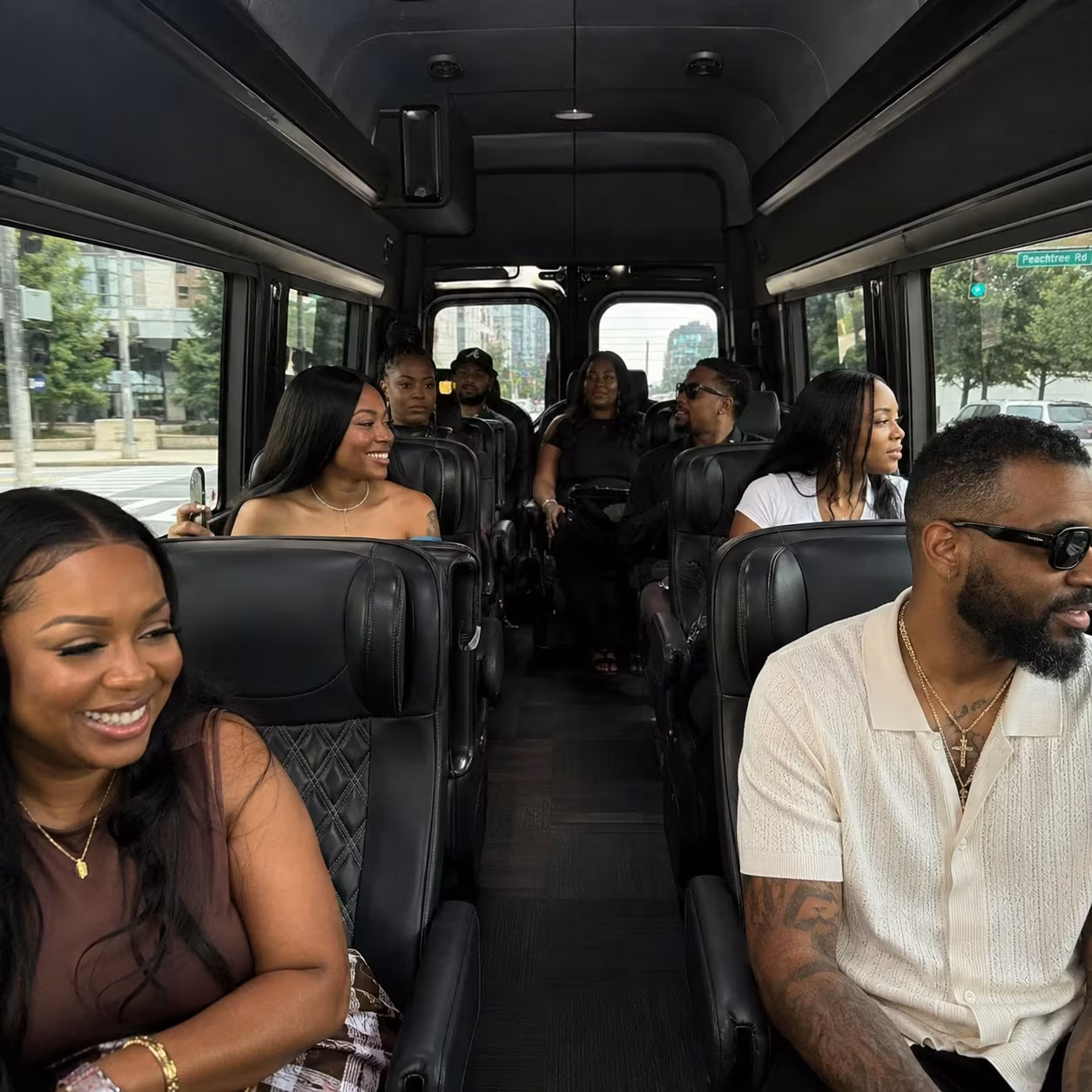 Private event transportation sprinter van interior seating for a metro Atlanta private event party bus rental