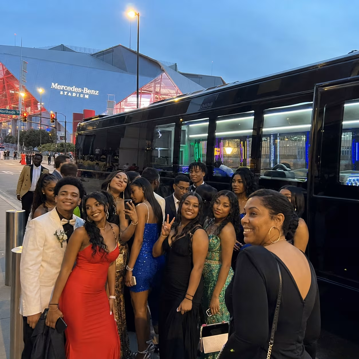 Prom party bus party bus interior LED lighting 12 for a metro Atlanta prom party bus rental