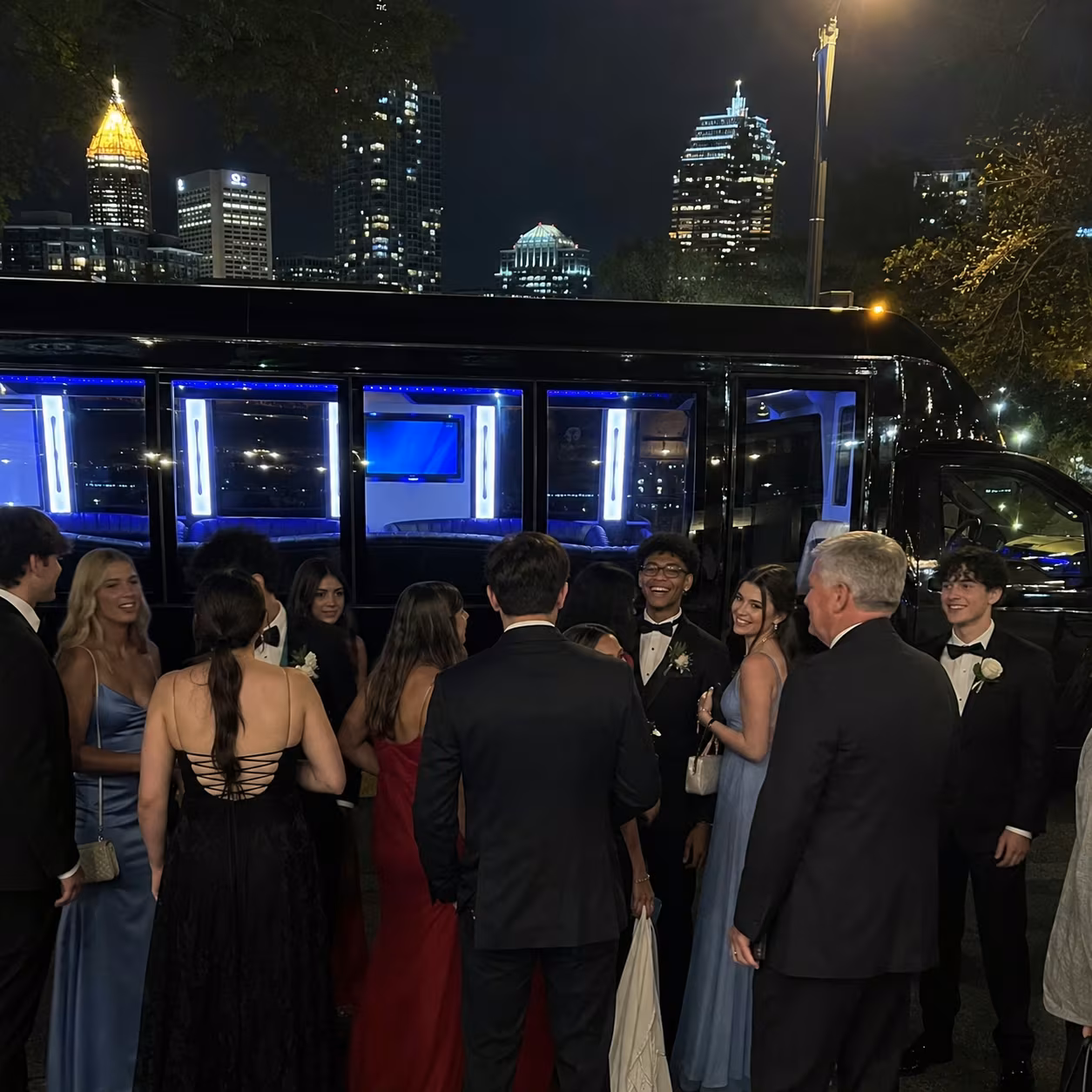 Prom party bus party bus interior LED lighting 14 for a metro Atlanta prom party bus rental