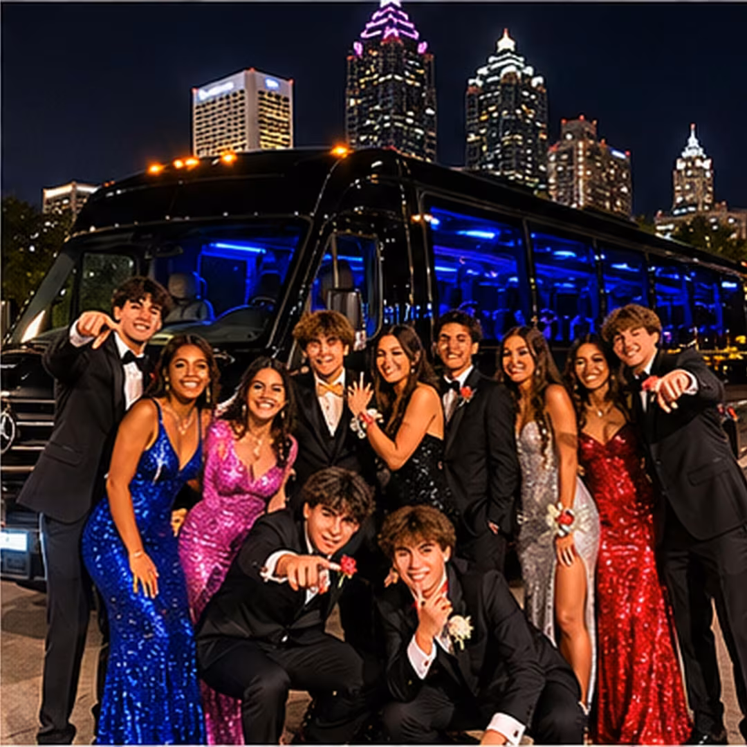 Prom party bus party bus interior LED lighting 6 for a metro Atlanta prom party bus rental