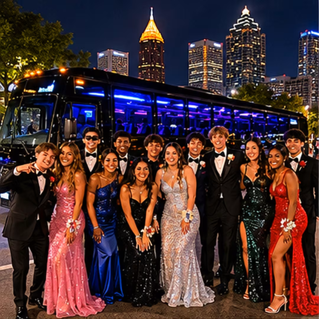 Prom party bus party bus interior LED lighting for a metro Atlanta prom party bus rental