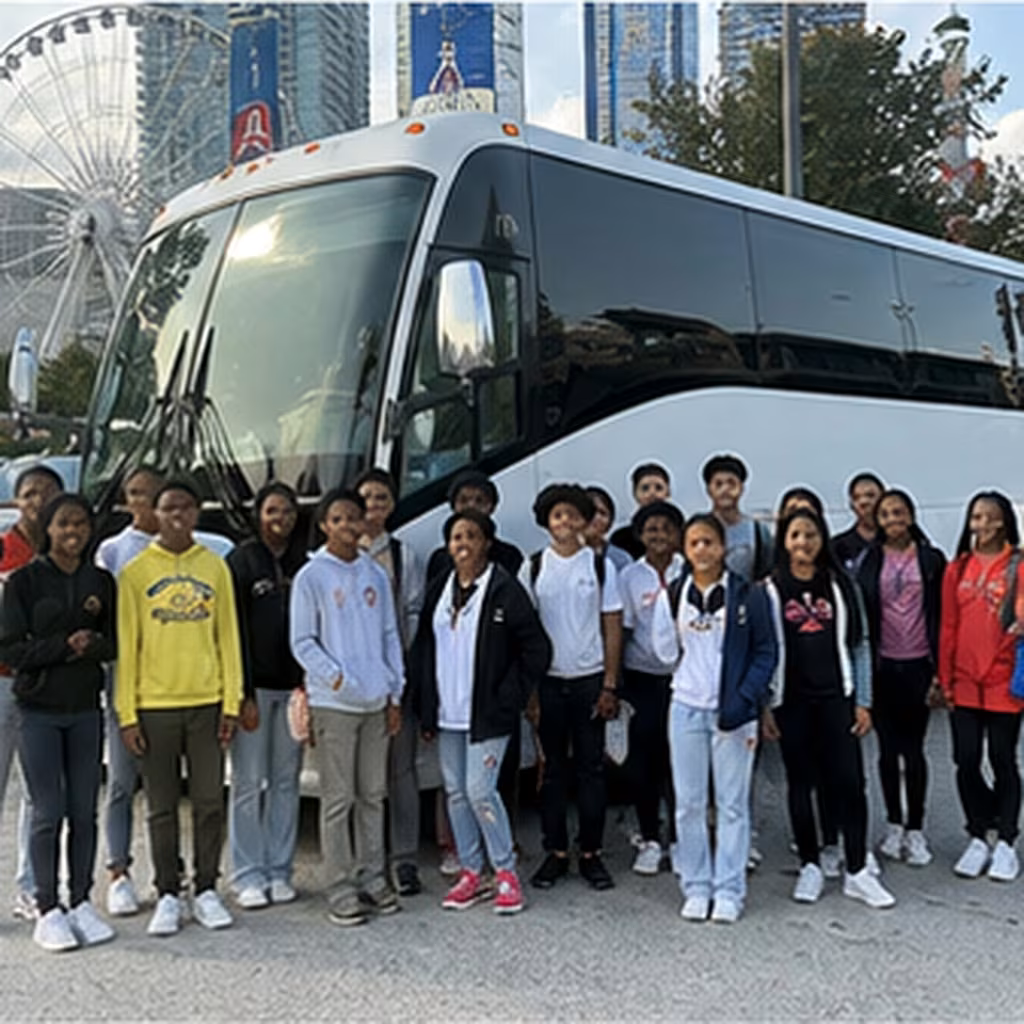 School event bus charter bus group at venue 3 for a metro Atlanta school & field-trip bus rental
