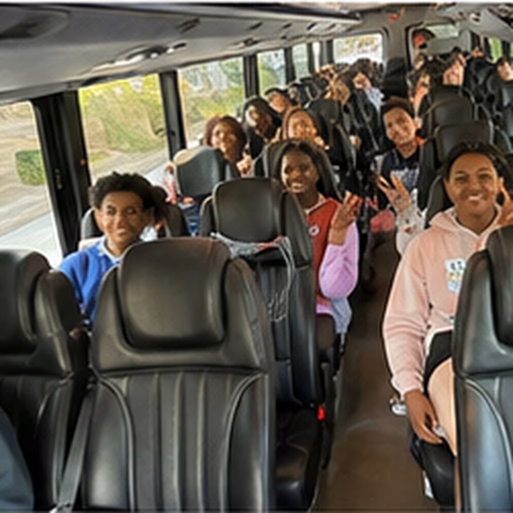 School event bus minibus interior seating for a metro Atlanta school & field-trip bus rental