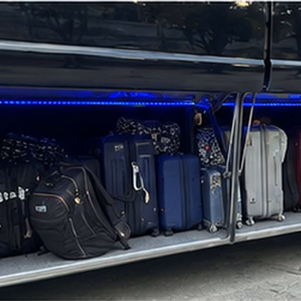 School event bus party bus luggage bay 2 for a metro Atlanta school & field-trip bus rental