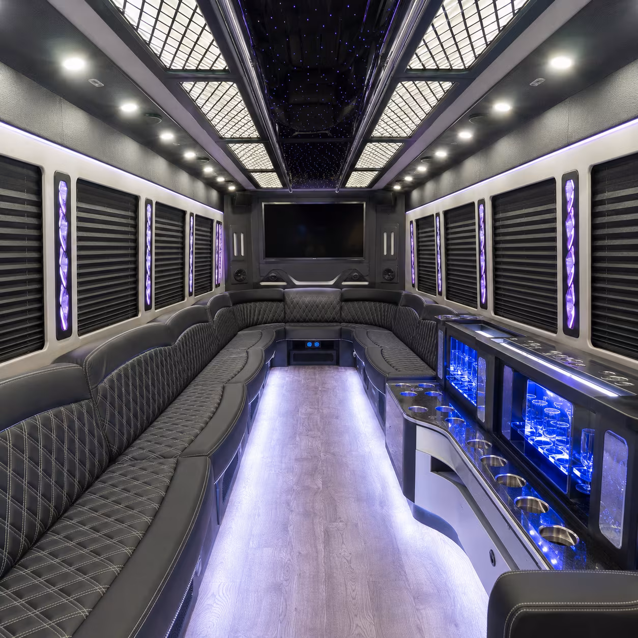 Sporting event bus party bus interior LED lighting 4 for a metro Atlanta sporting event party bus rental