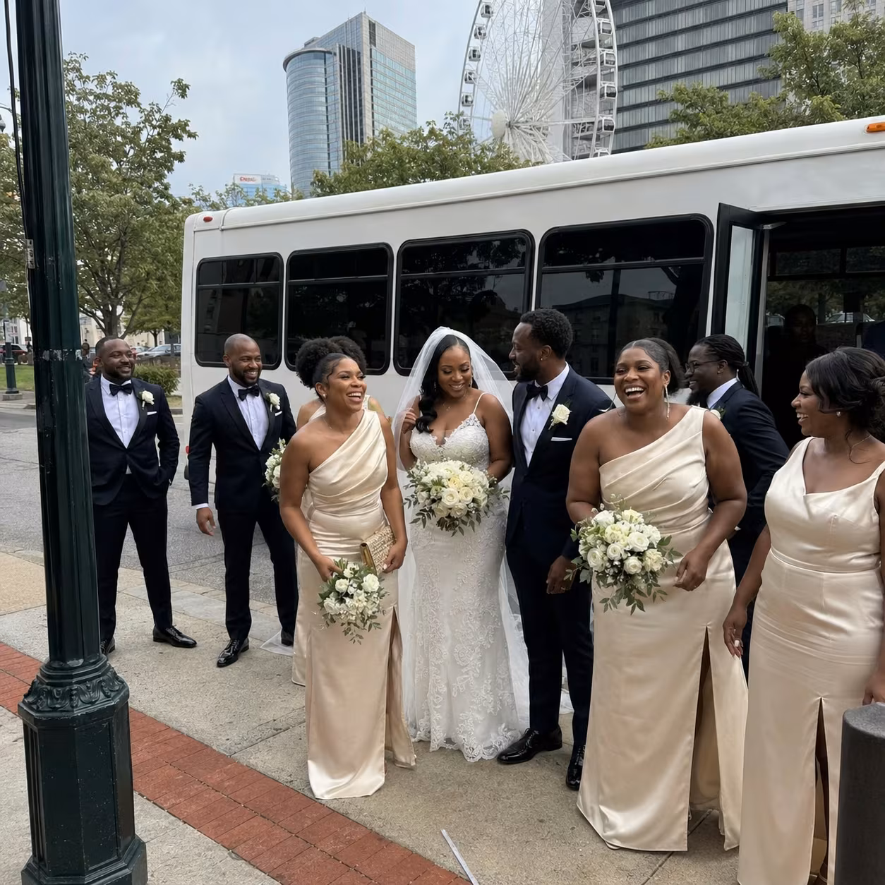 Wedding transportation minibus bridal party 2 for a metro Atlanta wedding party bus rental