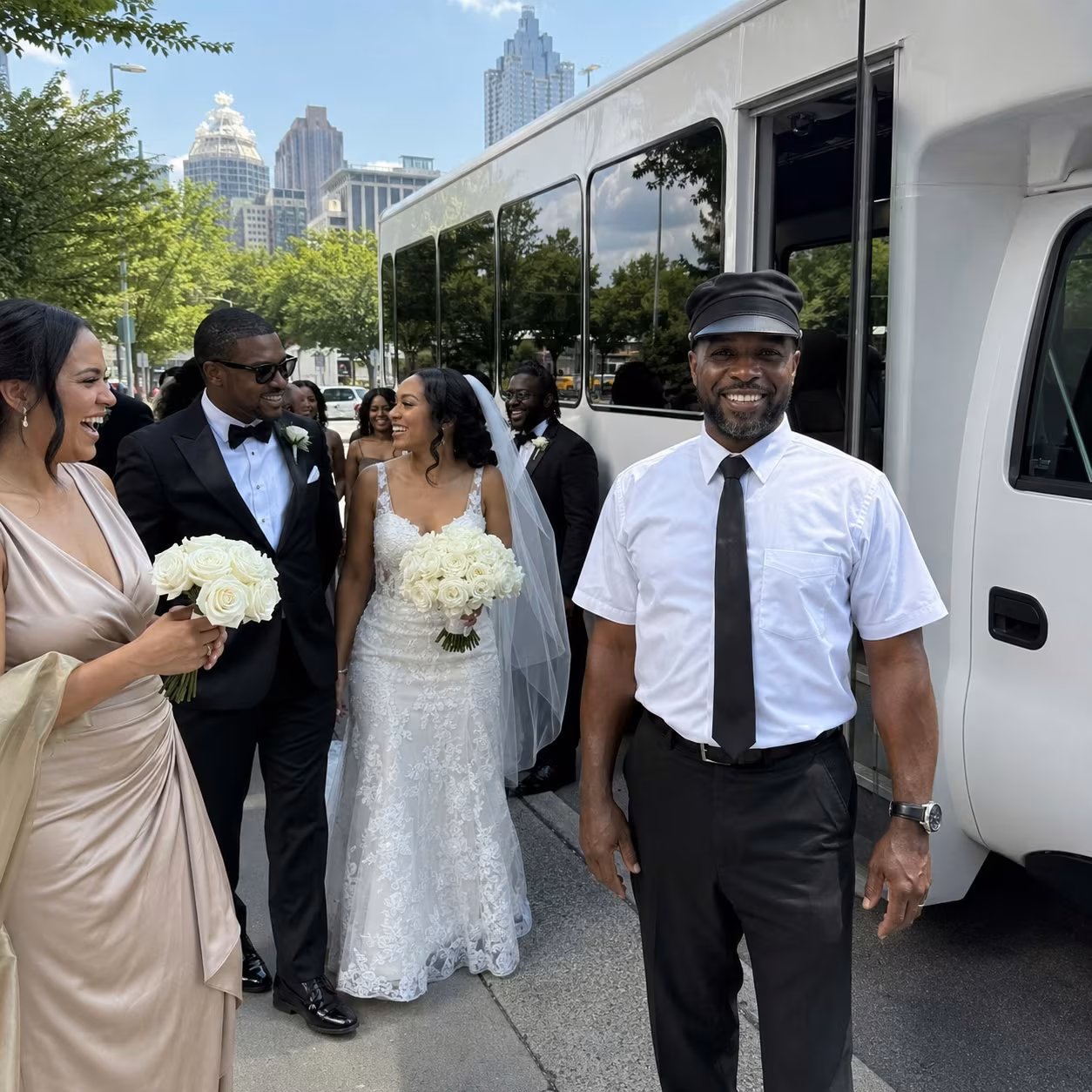 Wedding transportation minibus bridal party for a metro Atlanta wedding party bus rental