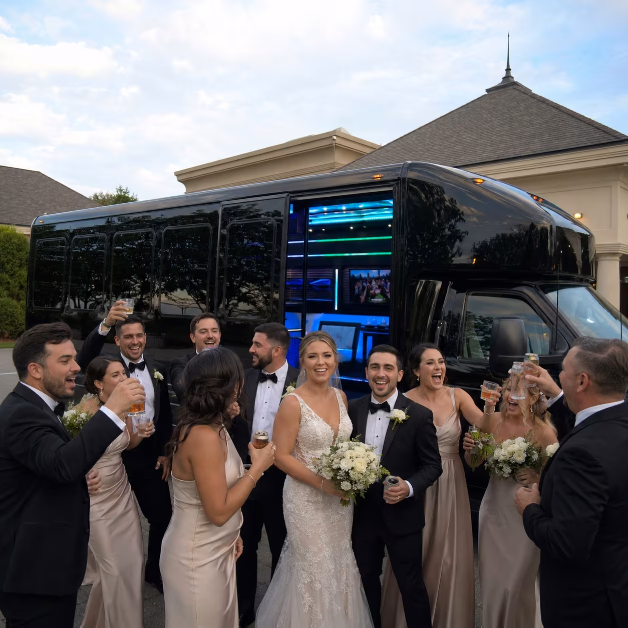 Wedding transportation party bus interior LED lighting 3 for a metro Atlanta wedding party bus rental