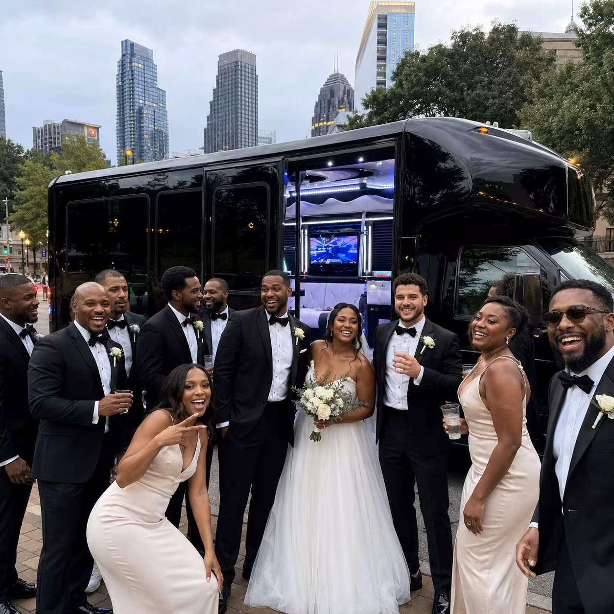 Wedding transportation party bus interior LED lighting 4 for a metro Atlanta wedding party bus rental