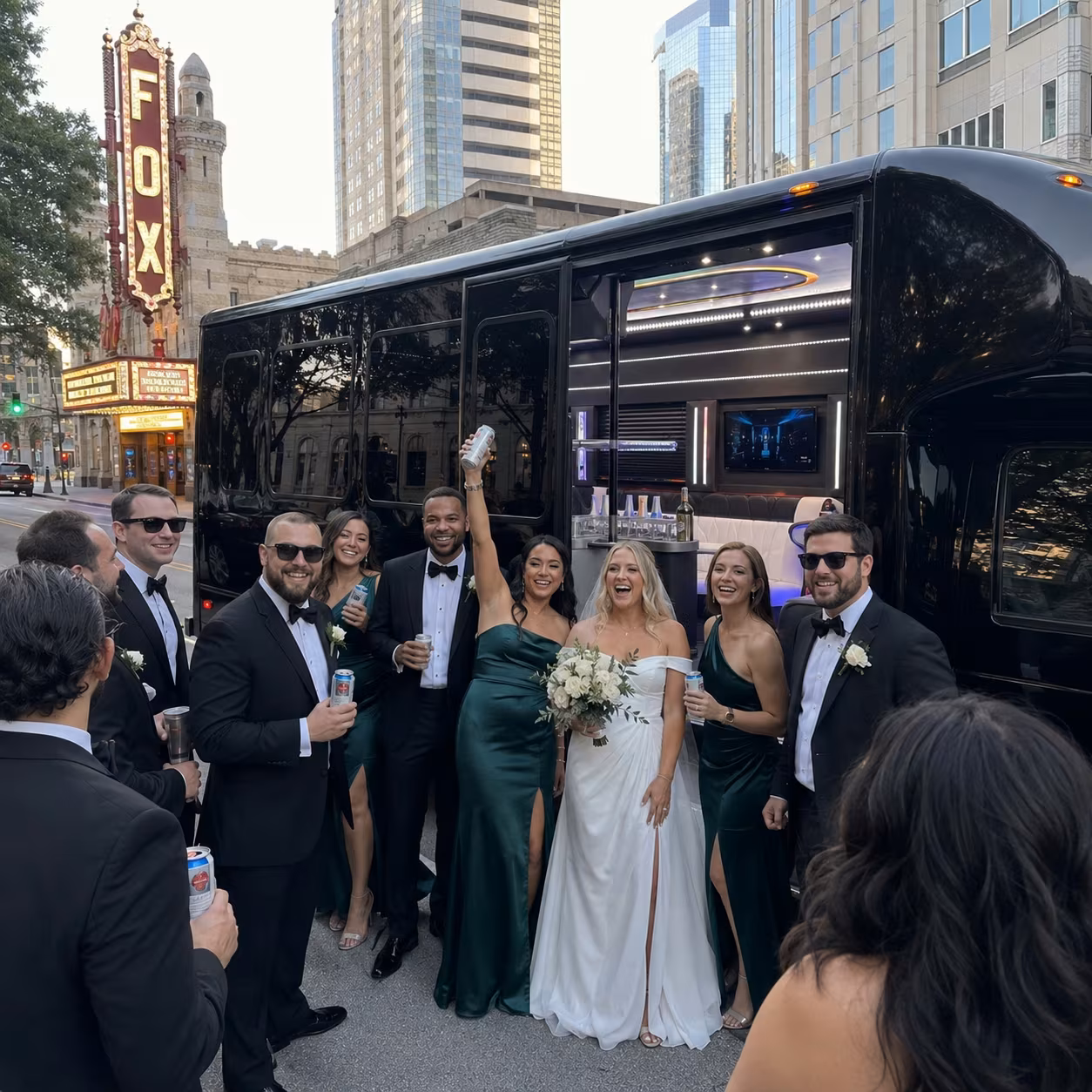 Wedding transportation party bus interior LED lighting 5 for a metro Atlanta wedding party bus rental