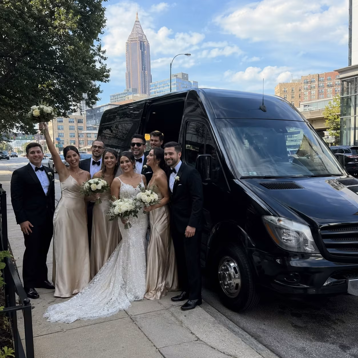Wedding transportation sprinter van bridal party for a metro Atlanta wedding party bus rental