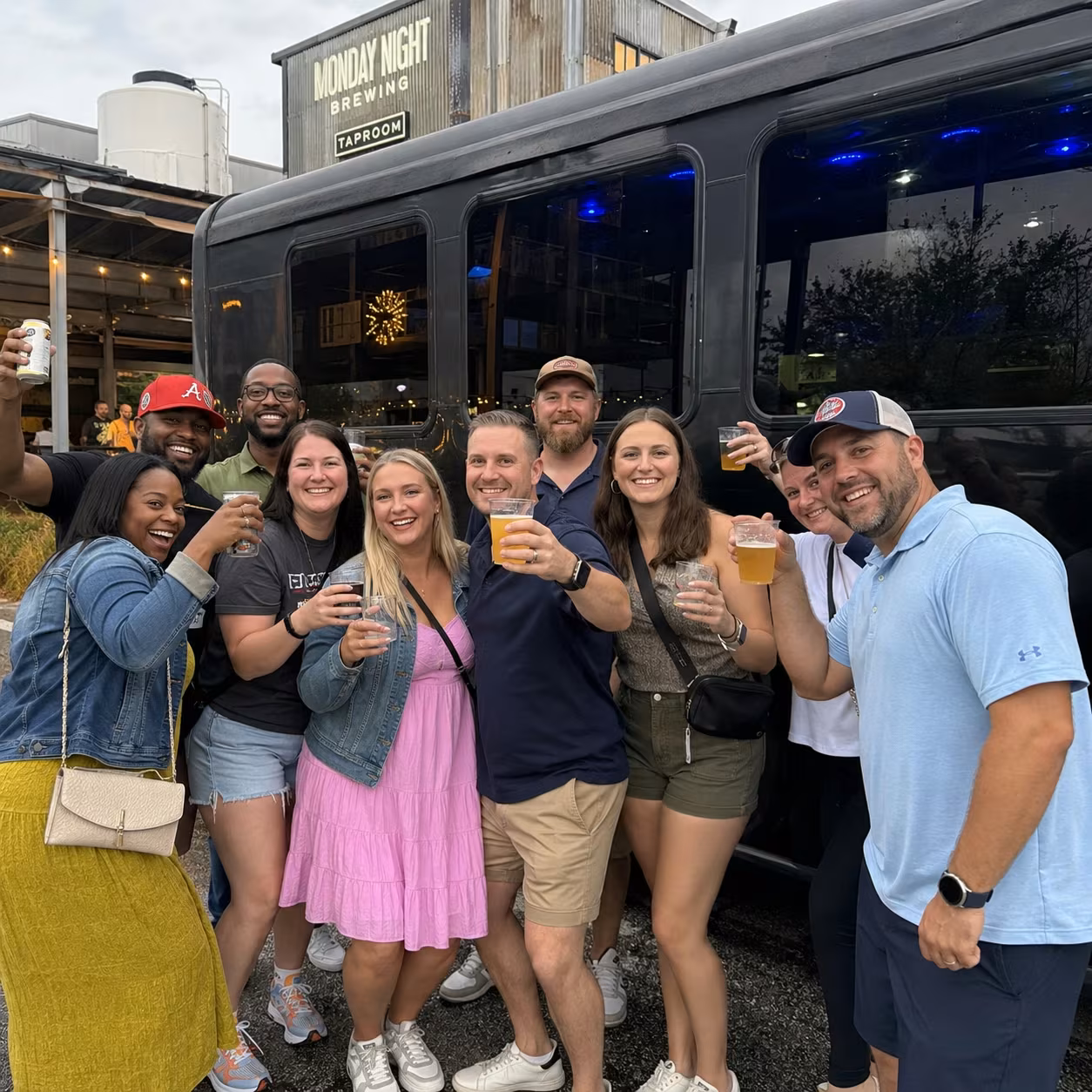 Winery tour party bus party bus interior LED lighting for a metro Atlanta winery tour & pub crawl party bus rental